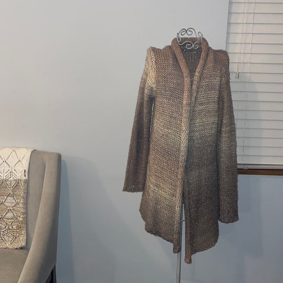 JOAN VASS wool mohair blend cardigan sweater with metallic threads.  Size large - Picture 1 of 8